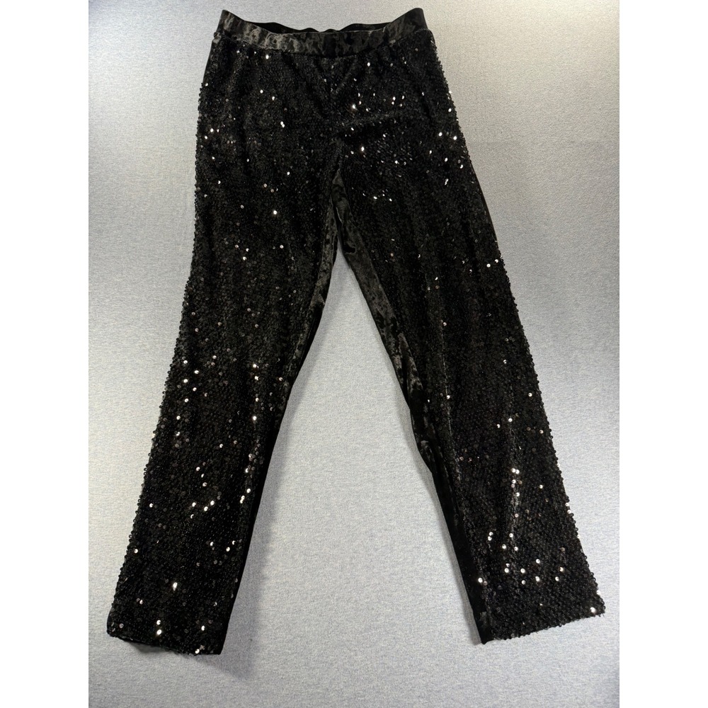 Chico's Black Sequin Front Velvet Back Ankle Pants Size 0.5 Small Holiday Party